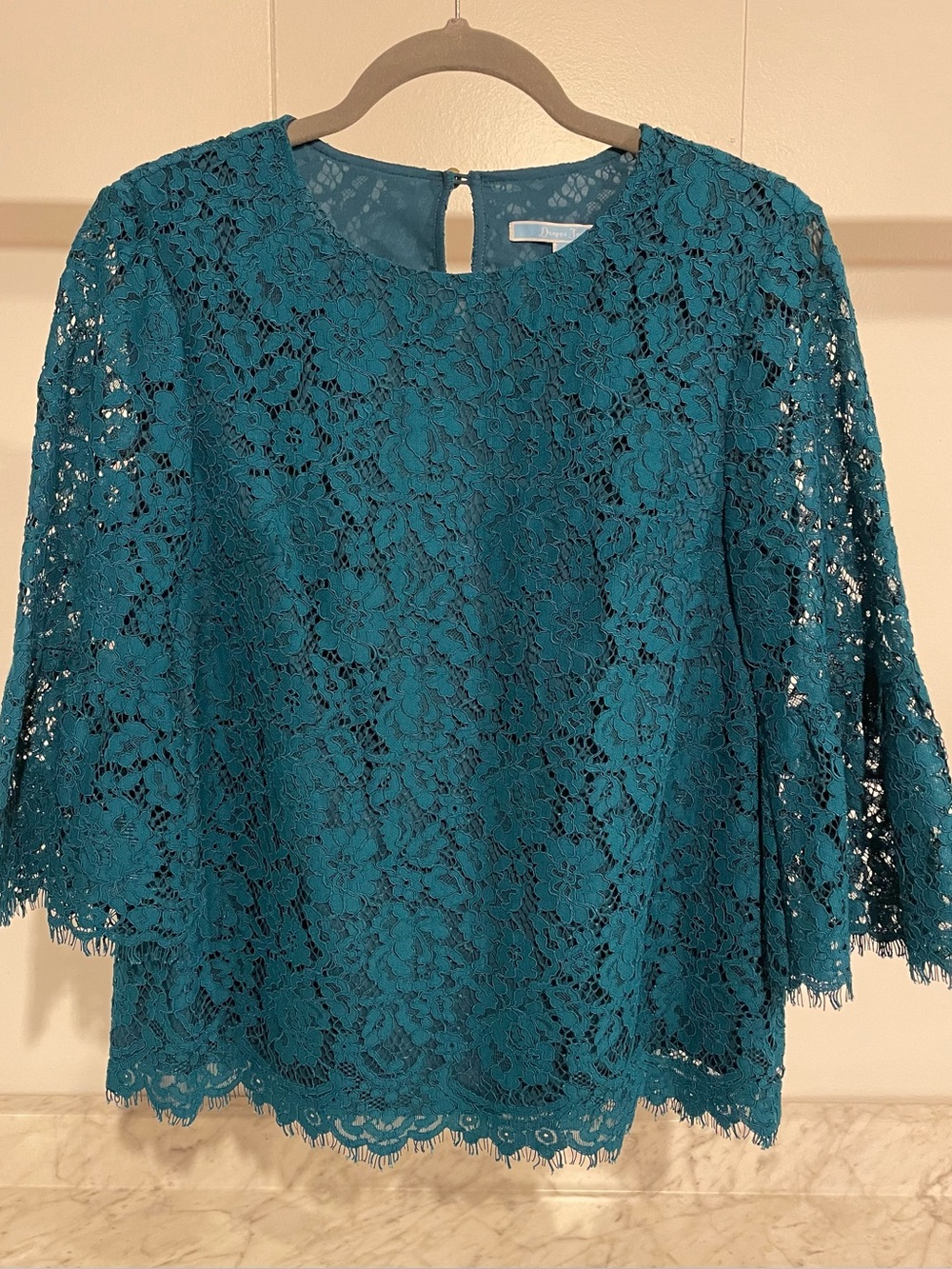 Draper James Dark Teal Lace Bell Sleeve Blouse